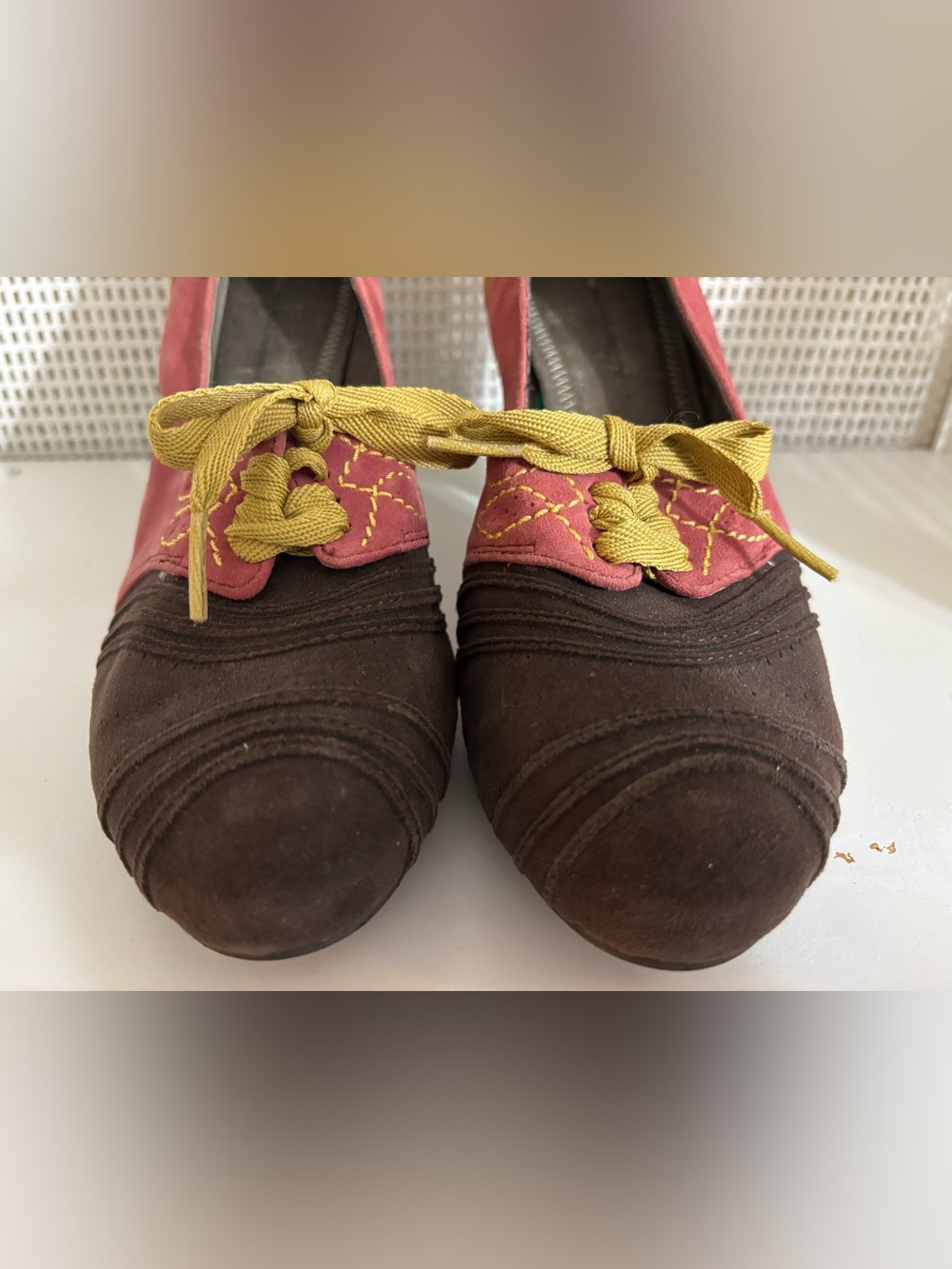 Retro Multicolor Suede 3.5” Block-Heel Pumps by Pilero And The Letterman Press - Picture 4 of 10